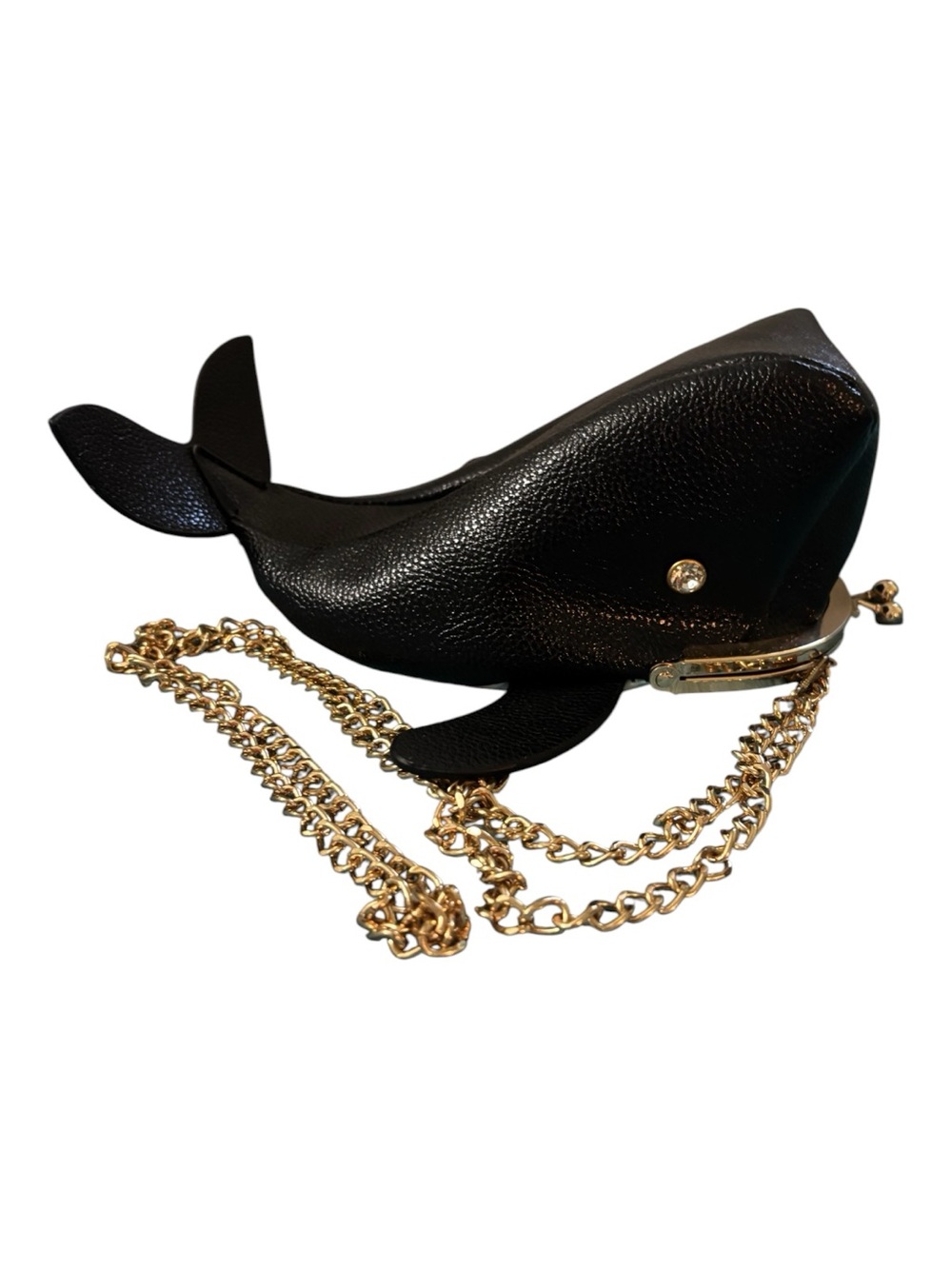 Whale-Shaped Black Key & Card Holder with Gold Chain - Picture 2 of 6